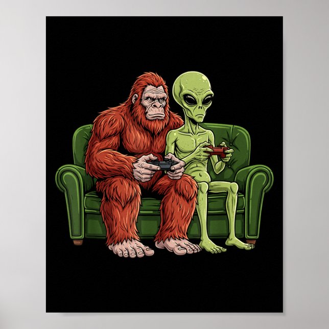 Affiche Bigfoot Alien Video Games Gaming Sasquatch Ufo Men (Devant)