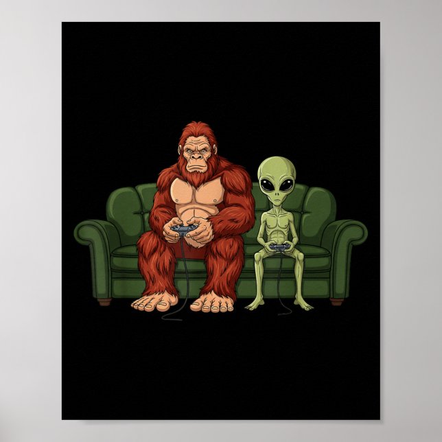 Affiche Bigfoot Alien Video Games Gaming Sasquatch Ufo Men (Devant)