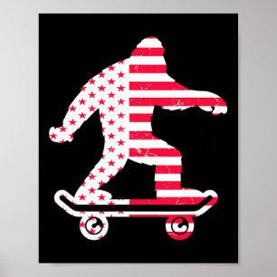 Affiche Bigfoot America Drapeau Skateurs Planche à roulett
