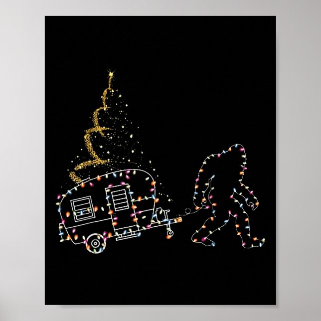 Affiche Bigfoot Avec Camping Voiture Lumière Noël (Devant)
