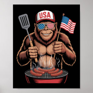 Affiche Bigfoot BBQ 4 juillet drôle de Sasquatch patriotiq