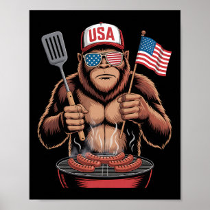 Affiche Bigfoot BBQ 4 juillet drôle de Sasquatch patriotiq