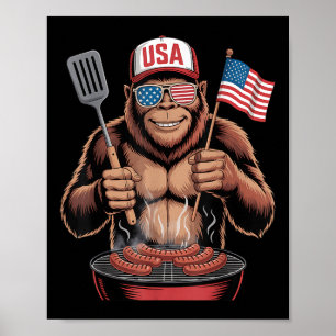 Affiche Bigfoot BBQ 4 juillet drôle de Sasquatch patriotiq