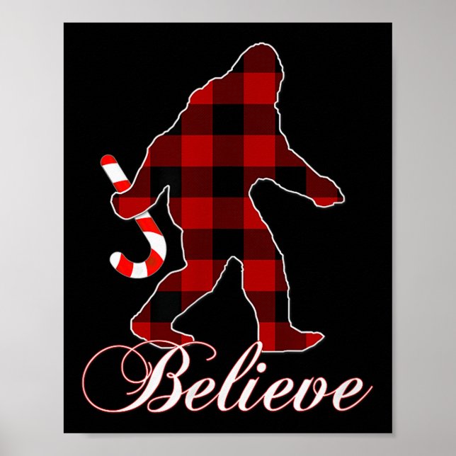 Affiche Bigfoot Buffalo Plaid Believe Candy Cane Christmas (Devant)