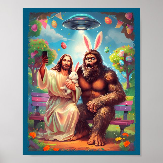 Affiche Bigfoot bunny funny easter jesus sasquatch selfie  (Devant)