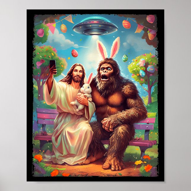 Affiche Bigfoot bunny funny easter jesus sasquatch selfie  (Devant)