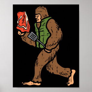 Affiche Bigfoot Byrbecue Bbq Sasquatch Viande Grillant Fem