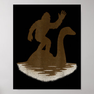 Affiche Bigfoot chevauchant le monstre du Loch Ness, drôle