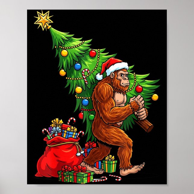 Affiche Bigfoot Christmas Tree Xmas Lights Funny Sasquatch (Devant)