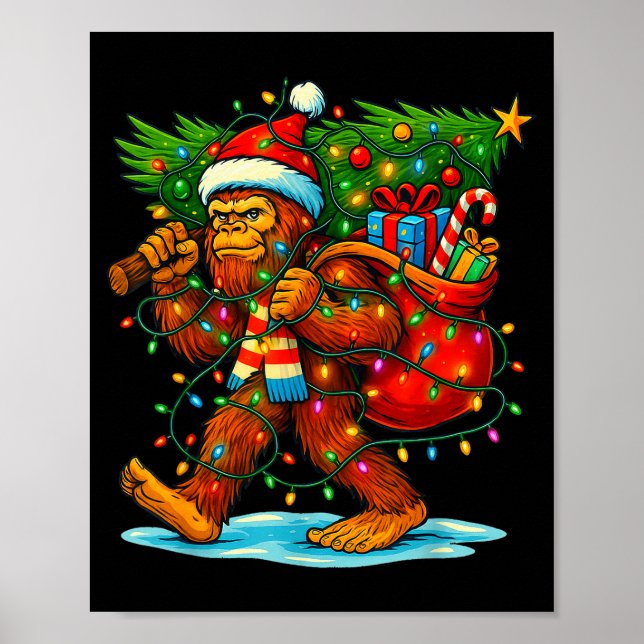 Affiche Bigfoot Christmas Tree Xmas Sasquatch Funny Lights (Devant)
