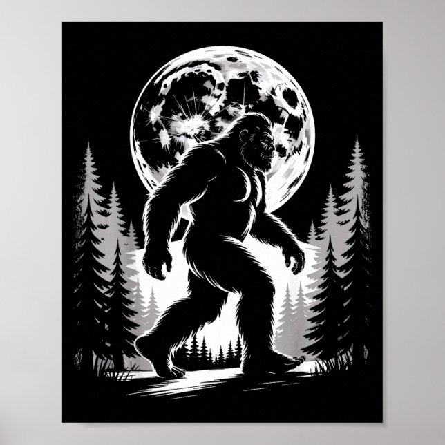 Affiche Bigfoot Clair de Lune Sasquatch Forêt Cryptide Ext (Devant)