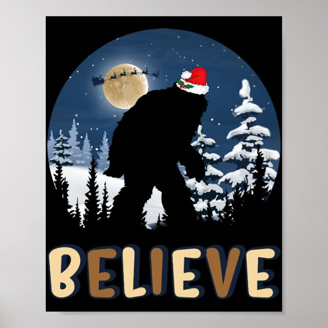 Affiche Bigfoot Croient En Noël Drôle Sasquatch Noël Noël (Devant)