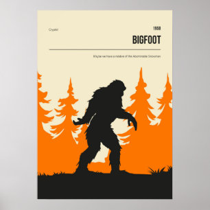 Affiche Bigfoot Cryptid Minimal Retro Cryptozoology
