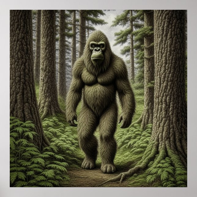 Affiche Bigfoot debout dans les arbres art IA (Devant)