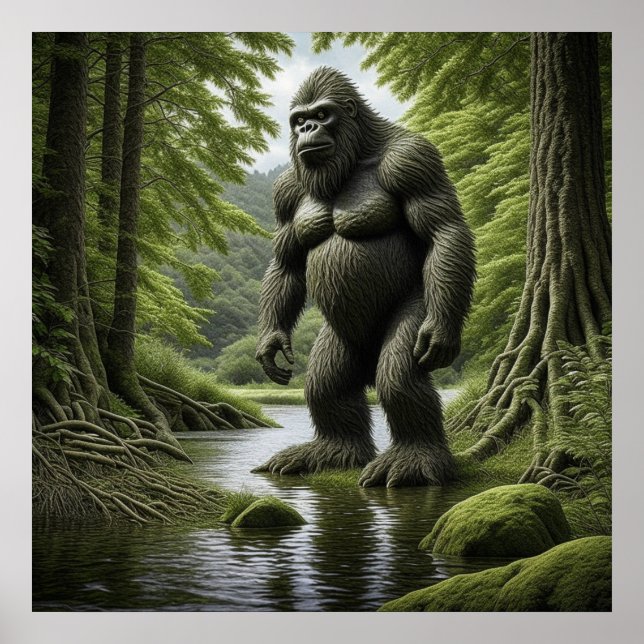 Affiche Bigfoot debout dans un dessin de Creek (Devant)