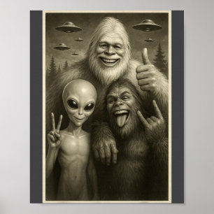 Affiche Bigfoot Drôle, Alien, & Yéti Sasquatch Rock On