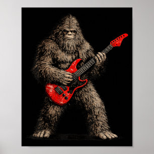 Affiche Bigfoot drôle jouant du rock and roll de la guitar