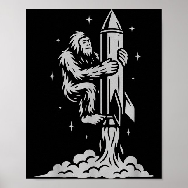 Affiche Bigfoot drôle volant dans l'espace avec des étoile (Devant)