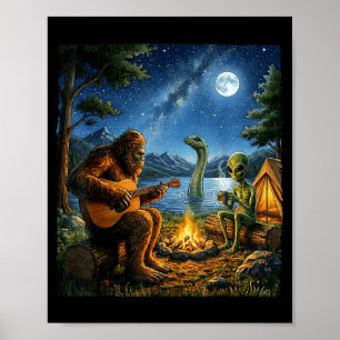 Affiche Bigfoot et Alien Loch Ness Feu de camp Sasquatch A