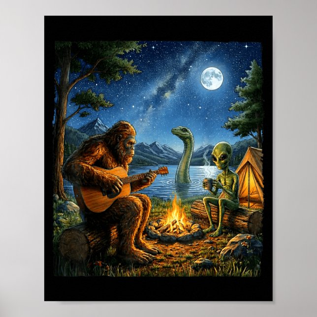 Affiche Bigfoot et Alien Loch Ness Feu de camp Sasquatch A (Devant)