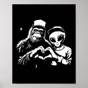 Affiche Bigfoot Et Coeur Alien Mains Drôle Valentines Gros