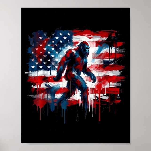Affiche Bigfoot États-Unis drapeau américain sasquatch pat (Devant)