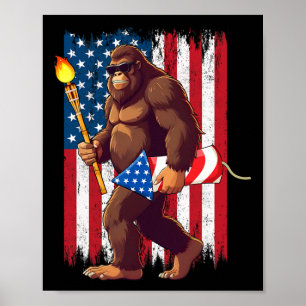 Affiche Bigfoot Fireworks 4 juillet Sasquatch American U