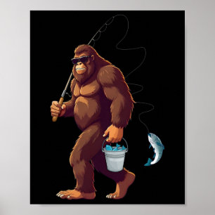 Affiche Bigfoot Fishing Funny Retro Sasquatch Fisherman Da