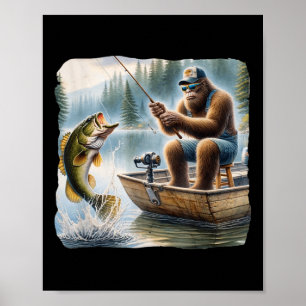 Affiche Bigfoot Fishing Funny Sasquatch Été B Pêcheur