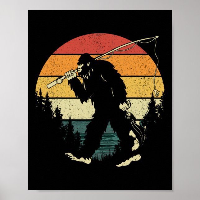 Affiche Bigfoot Fishing Funny Sasquatch Fish Sunset 80s By (Devant)