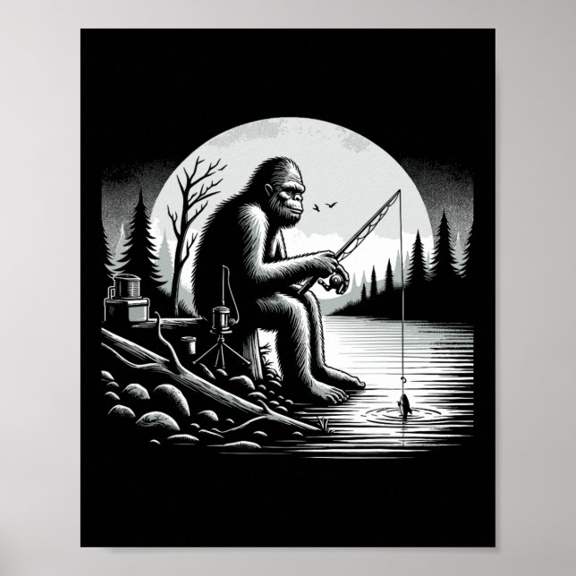 Affiche Bigfoot Fishing Lake Sasquatch Fisherman Funny Fis (Devant)