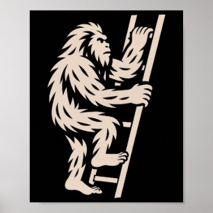 Affiche Bigfoot Gravissant L'échelle Drôle Cryptide Sasqua