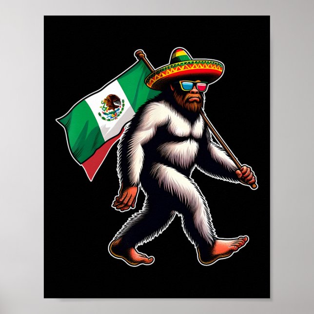 Affiche Bigfoot Holding Mexique Drapeau Drôle Cinco De May (Devant)
