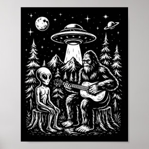 Affiche Bigfoot jouant de la guitare avec un alien et un o