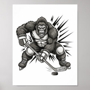 Affiche Bigfoot Joueur de hockey drôle Sasquatch Ice