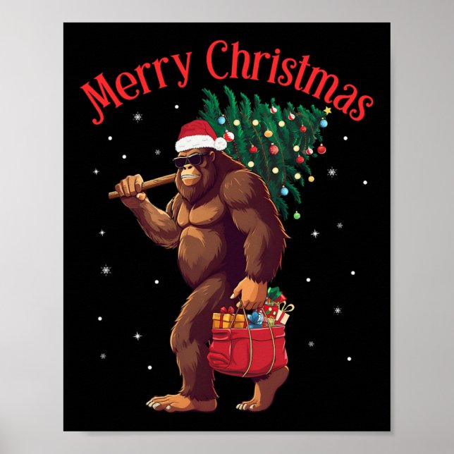 Affiche Bigfoot Joyeux Noël Arbre Lumières Sasquatatch Noë (Devant)