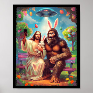 Affiche Bigfoot lapin drôle Pâques jésus sasquatch selfie