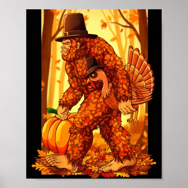 Affiche Bigfoot Lgrim Turkey Pumpkin Thanksgiving Day Funn (Devant)