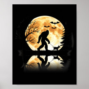 Affiche Bigfoot marchant avec un chien lune drôle d'Hallow