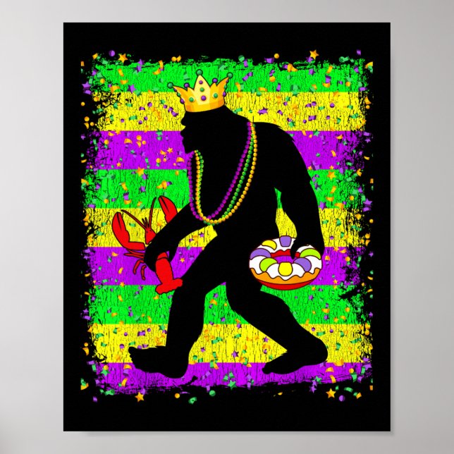 Affiche Bigfoot Mardi Gras Sasquatch Drôle Hommes Enfants  (Devant)