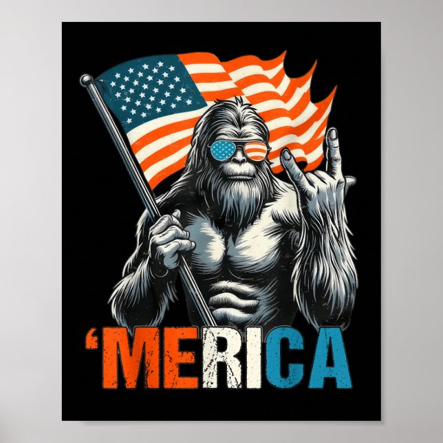 Affiche Bigfoot Merica Rock Drapeau Américain Patriotique  (Devant)