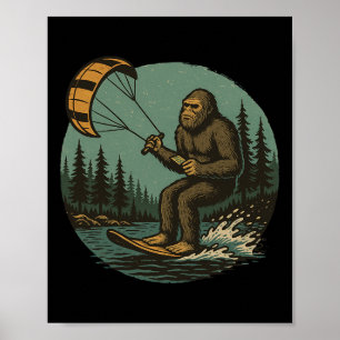 Affiche Bigfoot Parapente Vintage Drôle Sasquatch Eau