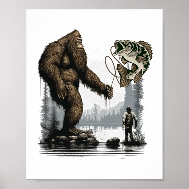 Affiche Bigfoot pêche drôle Sasquatch Fish 1  (Devant)
