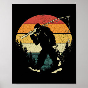 Affiche Bigfoot Pêche Drôle Sasquatch Poisson Coucher de s