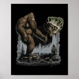 Affiche Bigfoot Pêche Funny Sasquatch Poisson