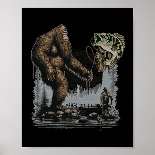 Affiche Bigfoot Pêche Funny Sasquatch Poisson (Devant)