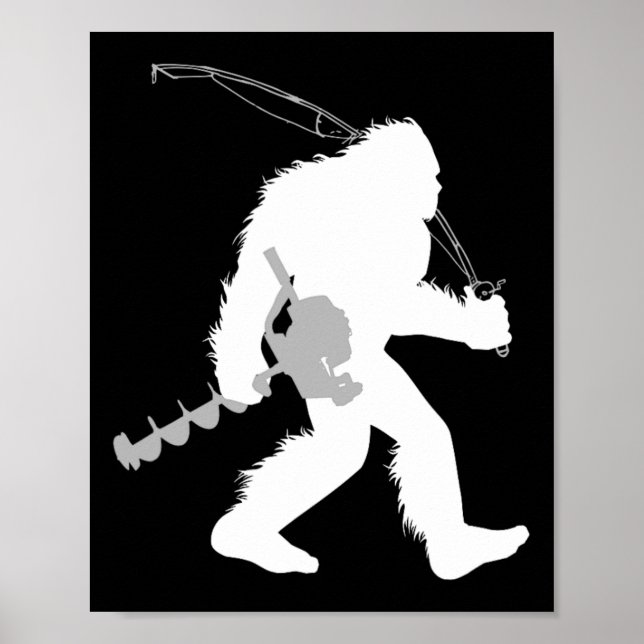Affiche Bigfoot Pêche Glace Yeti Pêcheur Avec Forage Un (Devant)
