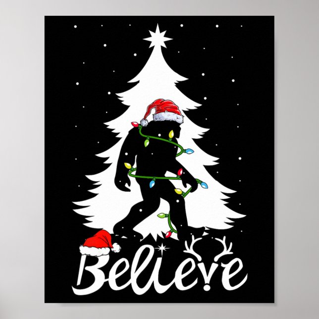 Affiche Bigfoot portant Noël Arbre Sasquatch Croyant (Devant)