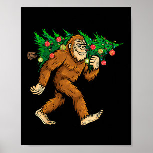 Affiche Bigfoot portant Noël Arbre Sasquatch Croyant