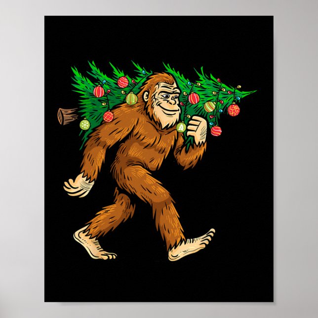 Affiche Bigfoot portant Noël Arbre Sasquatch Croyant (Devant)